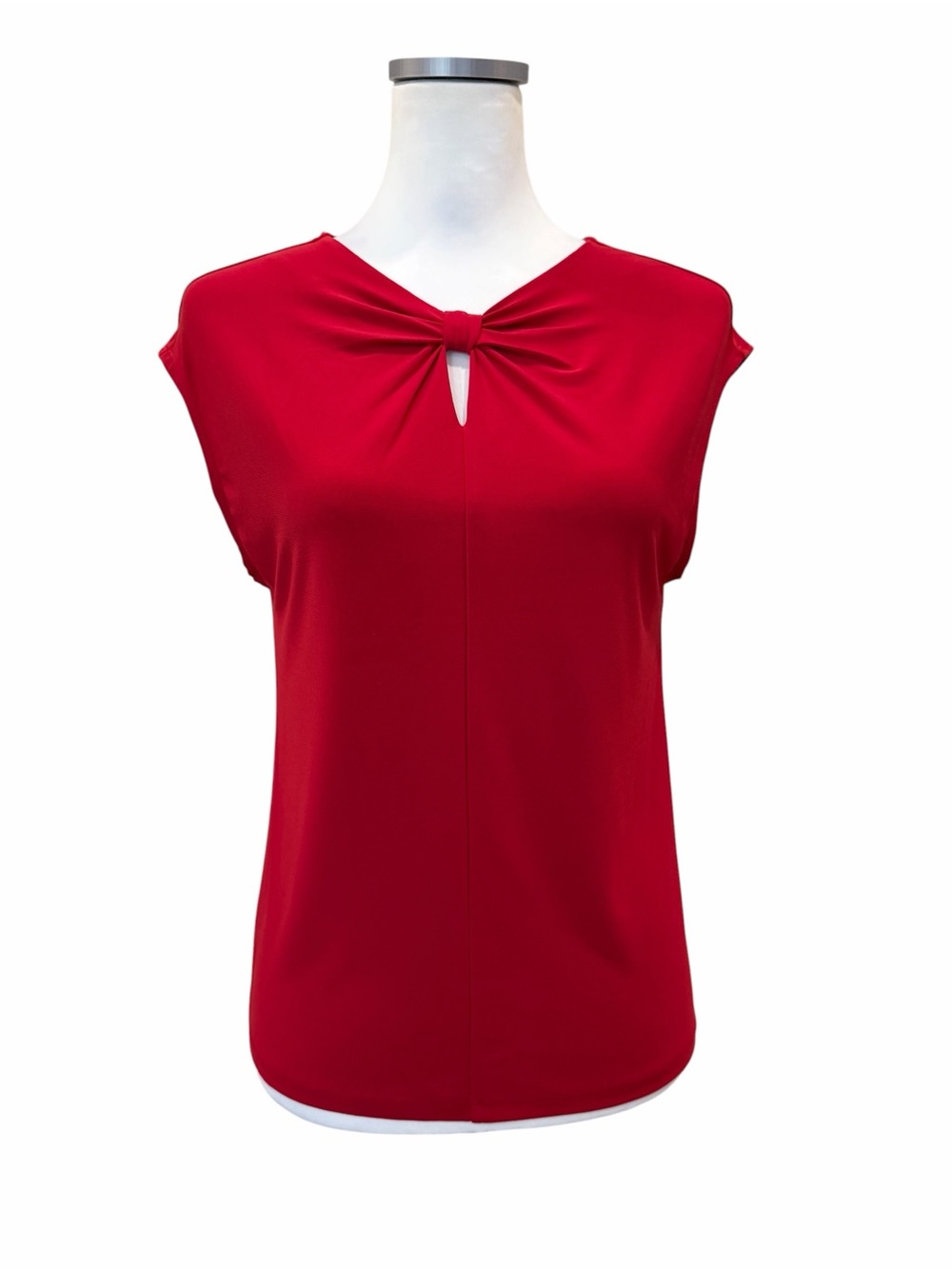 Kasper Twist Keyhole Neck Top Cap Sleeve Stretch Knit Fire Red PS NWT